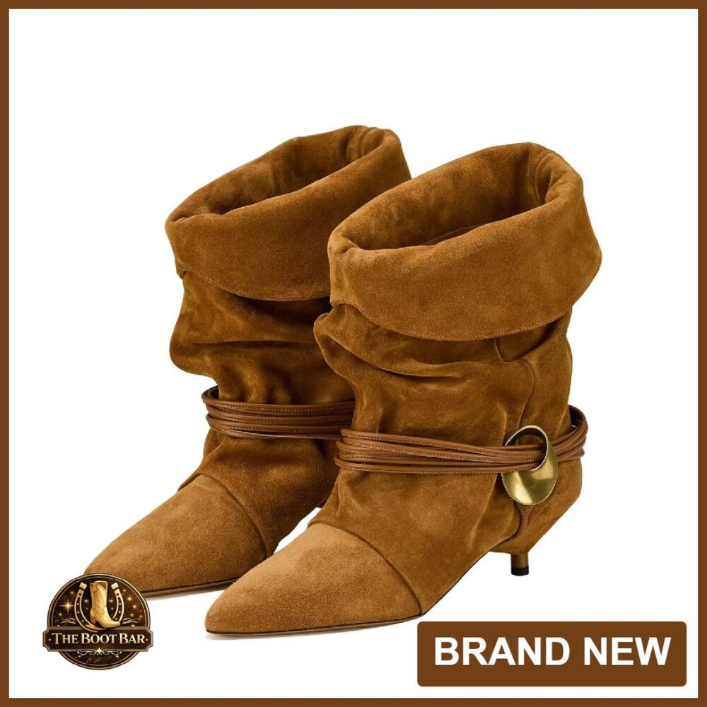 Women's Slouchy Suede Ankle Boots Pointed Toe Kitten Heel Wide Calf